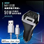 臺灣三洋 MFi原廠認證線 Lightning USB 傳輸充電線(1M) + City 50W車用充電器 Type-C/USB-A