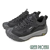 【GREEN PHOENIX】男 登山鞋 休閒鞋 運動鞋 防潑水 抓地力 輕量 吸震減壓 透氣 真皮 綁帶 EU41 黑色