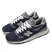 New Balance 休閒鞋 998 男鞋 海軍藍 銀 緩震 麂皮 皮革 美製 NB 經典 U998NV-D