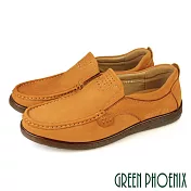 【GREEN PHOENIX】男 休閒鞋 休閒皮鞋 樂福鞋 便鞋 全真皮 油蠟牛皮 商務 EU40 棕色