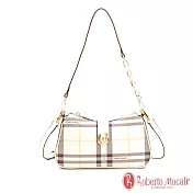 Roberto Mocali - 義大利諾貝兔優雅格紋系列造型小斜單肩包 米白