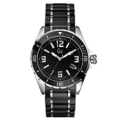 Gc時尚紳士日期陶瓷腕錶-銀黑-SWISS MADE