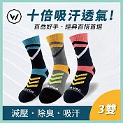 【WOAWOA】能量激發登山襪-高筒 | 3入組(健走襪 除臭襪 襪子 男襪 女襪 運動襪) 女M(22-24公分)3色各1雙