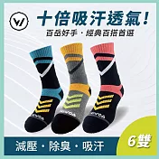 【WOAWOA】能量激發登山襪-高筒 | 6入組(健走襪 除臭襪 襪子 男襪 女襪 運動襪) 女M(22-24公分)3色各2雙