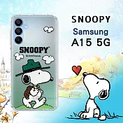 史努比/SNOOPY 正版授權 三星 Samsung Galaxy A15 5G 漸層彩繪空壓手機殼 (郊遊)