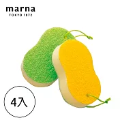 【日本Marna】日本製浴室專用水海綿垢菜瓜布(4入組)綠色(原廠總代理)