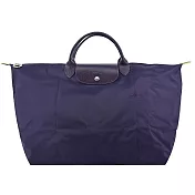 LONGCHAMP LE PLIAGE GREEN系列刺繡短把再生尼龍摺疊旅行袋(小) 藍莓