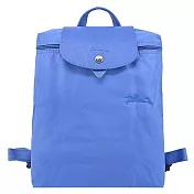 LONGCHAMP LE PLIAGE GREEN系列刺繡再生尼龍摺疊後背包 矢車菊藍
