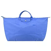 LONGCHAMP LE PLIAGE GREEN系列刺繡短把再生尼龍摺疊旅行袋(中) 失車菊藍