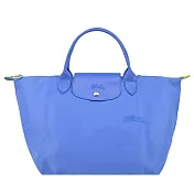 LONGCHAMP LE PLIAGE GREEN系列刺繡短把再生尼龍摺疊水餃包(中) 失車菊藍