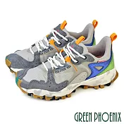 【GREEN PHOENIX】女 休閒鞋 登山鞋 健走鞋 綁帶 異質拼接 撞色 復古 厚底 EU36 灰色