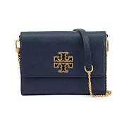 TORY BURCH 雙T-LOGO翻蓋皮革斜背包-深藍