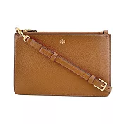 TORY BURCH 皮革雙層拉鍊斜揹包 焦糖