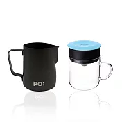【PO:Selected】丹麥手沖咖啡二件組(玻璃杯240ml-共4色/拉花杯-共2色) 玻璃杯-天使藍+拉花杯-黑