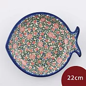 波蘭陶 綠野玫瑰系列 魚形深盤 波蘭手工製