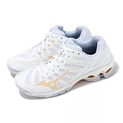 Mizuno 排球鞋 Wave Voltage 女鞋 白 橘 波浪片 穩定 室內運動 羽排鞋 美津濃 V1GC2160-00