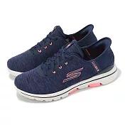 Skechers 高爾夫球鞋 Go Golf Walk 5-Slip Ins 女鞋 藍 粉 套入式 防水 避震 運動鞋 123085NVPK 23.5cm NAVY/PINK
