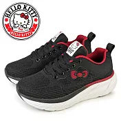 【HELLO KITTY】女 運動鞋 休閒鞋 彈力 輕量 厚底 綁帶 凱蒂貓 JP23 黑色