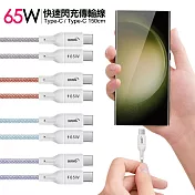 (2入)HANG R18 65W高密編織 Type-C to Type-C 快充充電線150cm 紫色