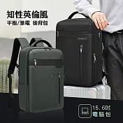 15.6吋 知性英倫風 箱式開合 防震防潑水平板筆電包 輕量商務後背包 外置充電口 紳士黑