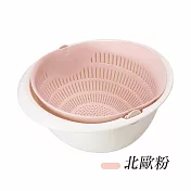 【E.dot】蔬菜水果洗米旋轉雙層瀝水籃 -2入組 北歐粉