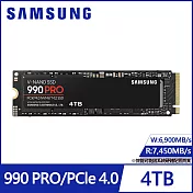 【SAMSUNG 三星】SSD 990 PRO PCIe 4.0 NVMe M.2 4TB固態硬碟(MZ-V9P4T0BW)公司貨
