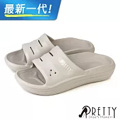 【Pretty】男女 女大尺碼 拖鞋 浴室拖鞋 防水拖鞋 輕量 厚底 一體成形 室內室外 海灘 臺灣製 EU37 灰色
