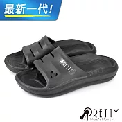 【Pretty】男女 女大尺碼 拖鞋 浴室拖鞋 防水拖鞋 輕量 厚底 一體成形 室內室外 海灘 臺灣製 EU36 黑色