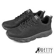 【Pretty】女 運動鞋 休閒鞋 綁帶 輕量厚底 JP23.5 全黑