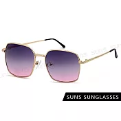 【SUNS】時尚墨鏡 韓版方框太陽眼鏡 輕量金屬框太陽眼鏡 大框顯小臉 抗UV400 S840 金框上灰下粉