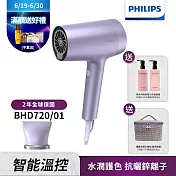 【Philips 飛利浦】BHD720/01水光感護色溫控負離子吹風機(霧銀紫)