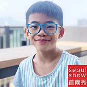 seoul show首爾秀 Q腿方形男女兒童可換近視片拼色輕盈平光眼鏡 8224  藍框黃腿