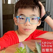 seoul show首爾秀 米釘透框兒童近視可換近視片平光眼鏡 8297  藍色