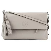 TORY BURCH 流蘇皮革翻蓋斜揹包-灰