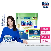 finish亮碟 洗碗機零添加洗碗凝珠100入+機體清潔劑250ml-檸檬