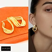 SHASHI 紐約品牌 Lynx 立體緞帶耳環 波浪造型金色耳環