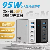 MINIQ 95W氮化鎵GaN 5 port 五合一智慧型PD/QC/TYPE-C 超快速USB延長線充電器 深邃黑