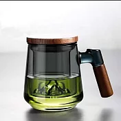 觀山泡茶杯茶水分離茶壺500ml 高硼矽玻璃 飄逸杯內膽過濾 胡桃木手柄一體設計沖茶器 觀山款-透明黑