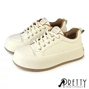 【Pretty】女 休閒鞋 厚底鞋 綁帶 增高 厚底 JP23 米色