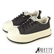 【Pretty】女 休閒鞋 厚底鞋 綁帶 增高 厚底 JP23.5 黑色