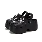 【Amoscova】木屐底扣飾厚底增高洞洞鞋 室外鞋(1710) S 黑色