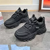 【Amoscova】粗鞋帶厚底百搭老爹鞋 女鞋(1711) EU36 黑色