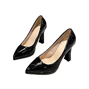 【Amoscova】尖頭氣質造型粗跟高跟鞋 職業上班鞋(1716) EU37 黑色