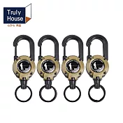 【Truly House】多功能伸縮D型扣環 超值四入組/鑰匙扣/易拉扣/露營(三色任選) 卡其4入
