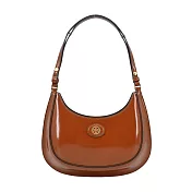 tory burch robinson 漆皮手提/肩背新月包- 棕