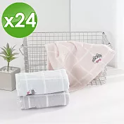 【HKIL-巾專家】日系格子可愛貓咪圖案純棉毛巾-24入組 藍色