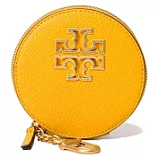 TORY BURCH 雙T-LOGO拉鍊皮革零錢包-黃色