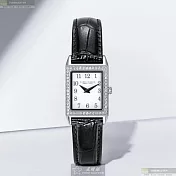 CAMPO MARZIO凱博馬爾茲精品錶,編號：CMW0008,20mm, 26mm方形銀精鋼錶殼白色錶盤真皮皮革深黑色錶帶