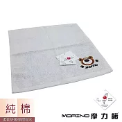 【MORINO摩力諾】MIT-可愛動物純棉刺繡方巾/手帕 小熊 灰色