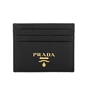 PRADA 金色浮雕Logo 防刮皮革卡片/名片夾 (黑色)